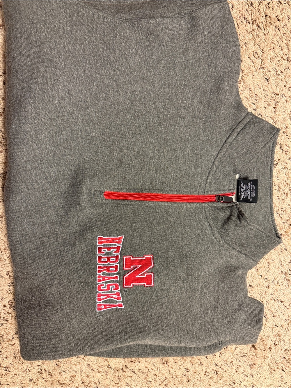 Colosseum Gray 1/4 zip with Red Nebraska Logo